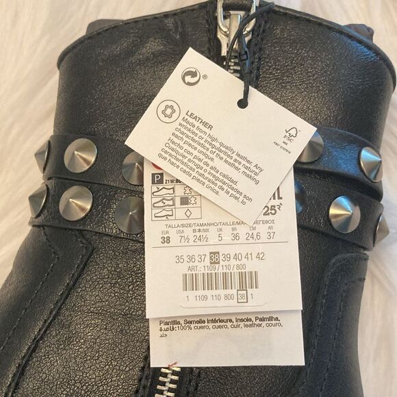 Zara Black Leather Strap Cowboy Comfortable Block Heel Ankle Boots - Picture 8 of 10